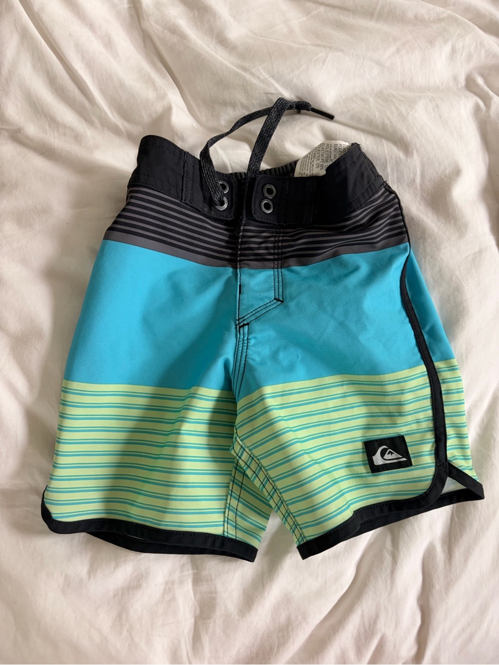 Quiksilver Boys' Black, Aqua & Lime Striped Swim Trunks